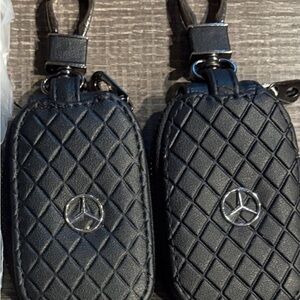 Black Quilted Leather Key fob holder Mercedes Benz authentic.